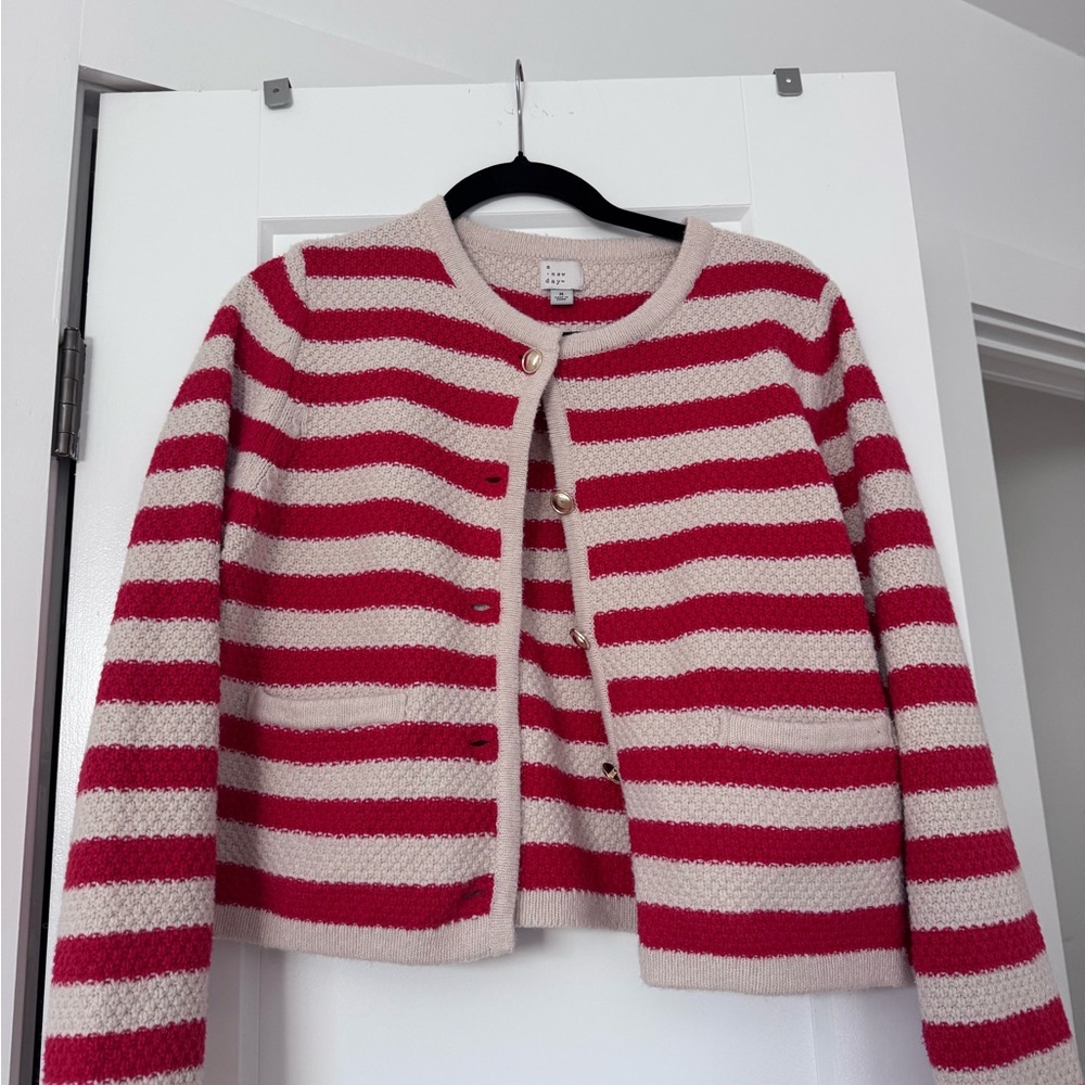 Red and Cream Striped Cardigan